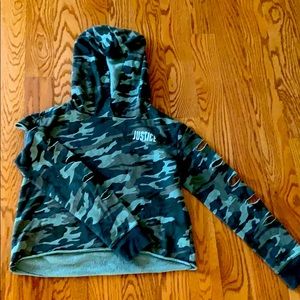 Girls hooded Justice camo sweatshirt.